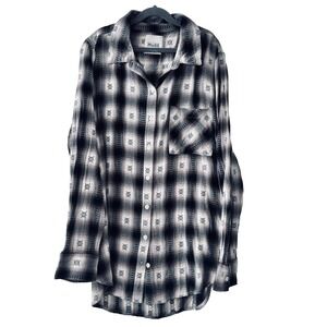 Mudd Plaid Button Down Shirt L Black Gray Grunge Western Boho Fall Y2K